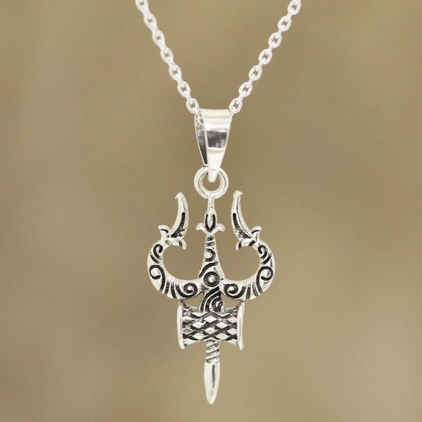 Alternate image for Sterling Silver Pendant Necklace Depicting Shivas Trident Shivas Might