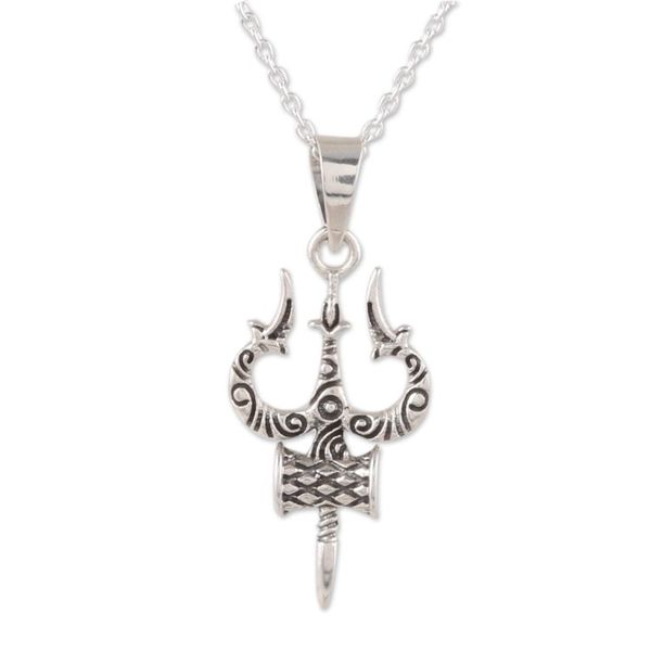 Alternate image for Sterling Silver Pendant Necklace Depicting Shivas Trident Shivas Might