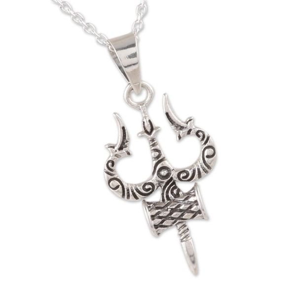 Alternate image for Sterling Silver Pendant Necklace Depicting Shivas Trident Shivas Might