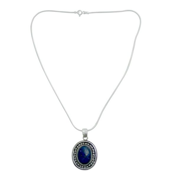 Alternate image for Blue Jewelry Necklace with Lapis and Silver from India Tradition