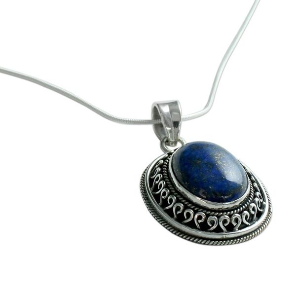 Alternate image for Blue Jewelry Necklace with Lapis and Silver from India Tradition