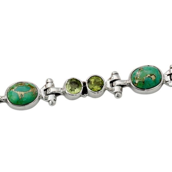Alternate image for Peridot and Reconstituted Turquoise Silver Link Bracelet Green Glow