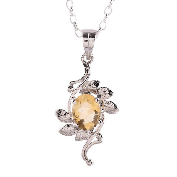 Alternate image for Leaf Motif Rhodium Plated Citrine Pendat Necklace from India Forest Radiance