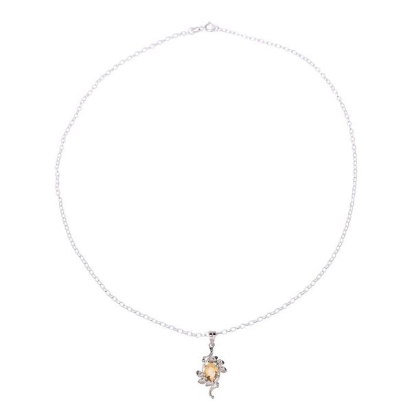 Alternate image for Leaf Motif Rhodium Plated Citrine Pendat Necklace from India Forest Radiance