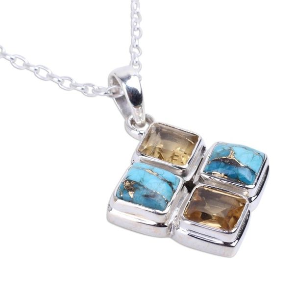 Alternate image for Artisan Crafted Citrine and Composite Turquoise Necklace Sun Meets Sky