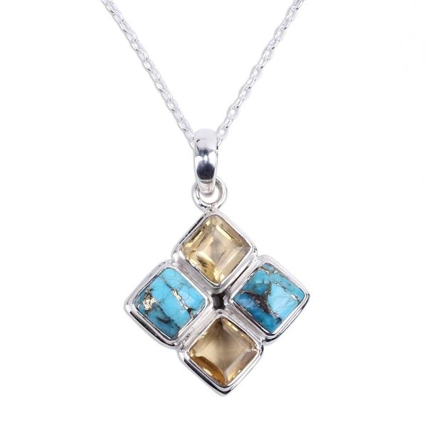 Alternate image for Artisan Crafted Citrine and Composite Turquoise Necklace Sun Meets Sky