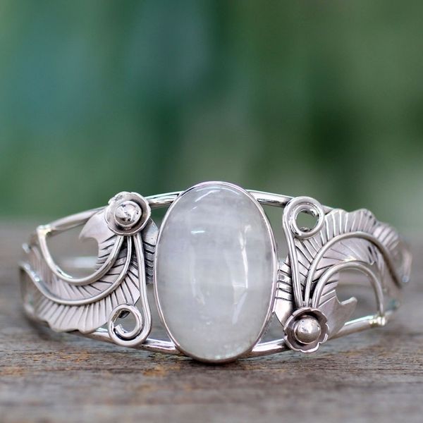 Alternate image for Rainbow Moonstone Cuff Bracelet in Sterling Silver Handmade Eternal Glow