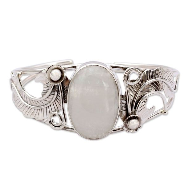 Alternate image for Rainbow Moonstone Cuff Bracelet in Sterling Silver Handmade Eternal Glow