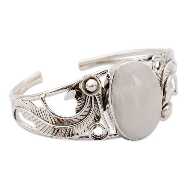 Alternate image for Rainbow Moonstone Cuff Bracelet in Sterling Silver Handmade Eternal Glow