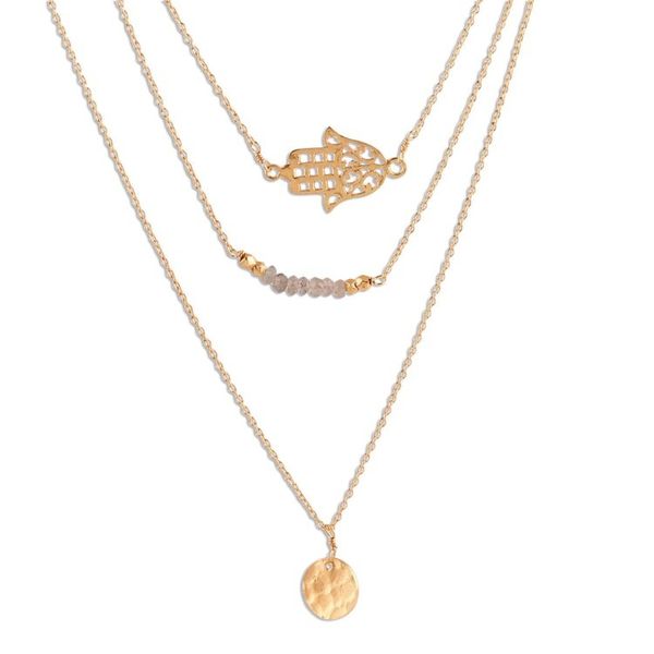 Alternate image for Gold Plated Labradorite Hamsa Pendant Necklace from India Hamsa Protection