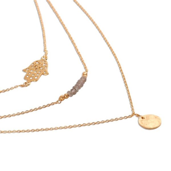 Alternate image for Gold Plated Labradorite Hamsa Pendant Necklace from India Hamsa Protection