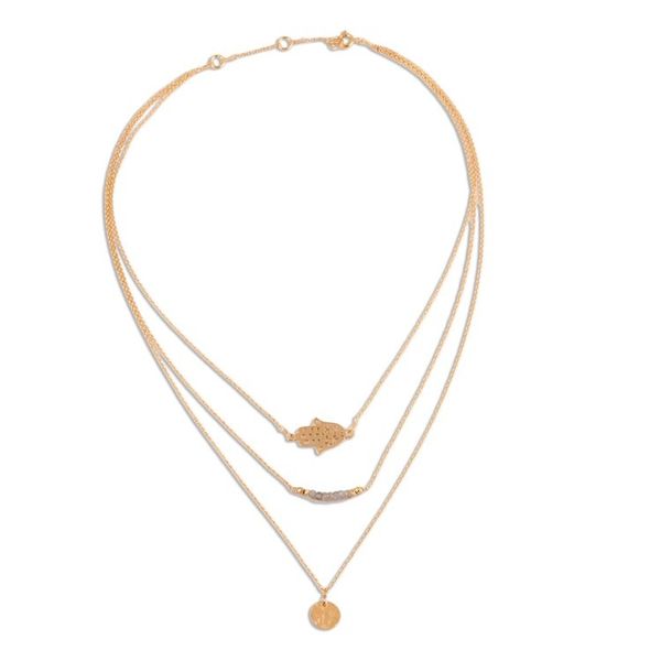 Alternate image for Gold Plated Labradorite Hamsa Pendant Necklace from India Hamsa Protection