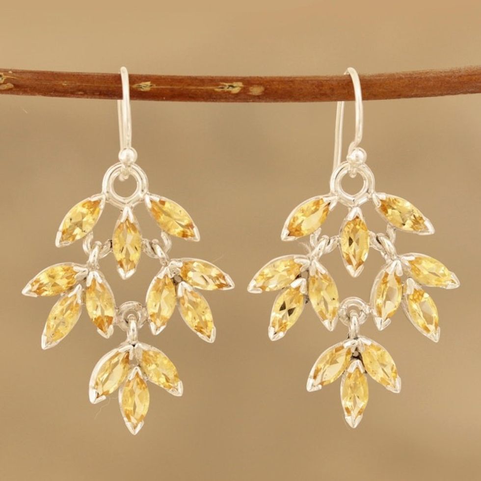 Marquise Citrine Dangle Earrings Crafted in India 'Glittering Autumn'
