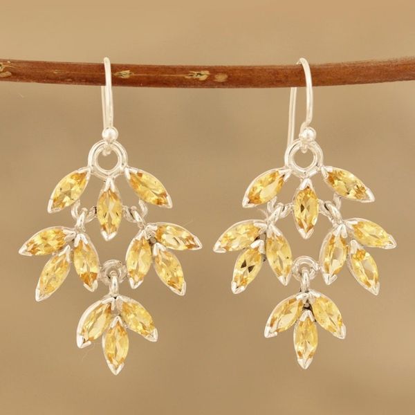 Alternate image for Marquise Citrine Dangle Earrings Crafted in India Glittering Autumn