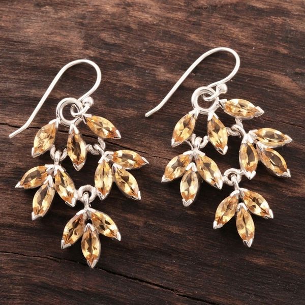 Alternate image for Marquise Citrine Dangle Earrings Crafted in India Glittering Autumn