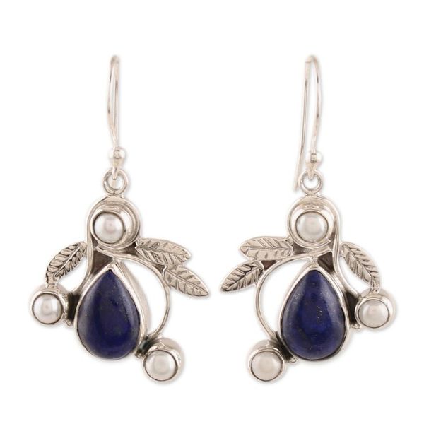 Alternate image for Pearl and Lapis Lazuli Earrings Sterling Silver Jewelry Tropical Fruit