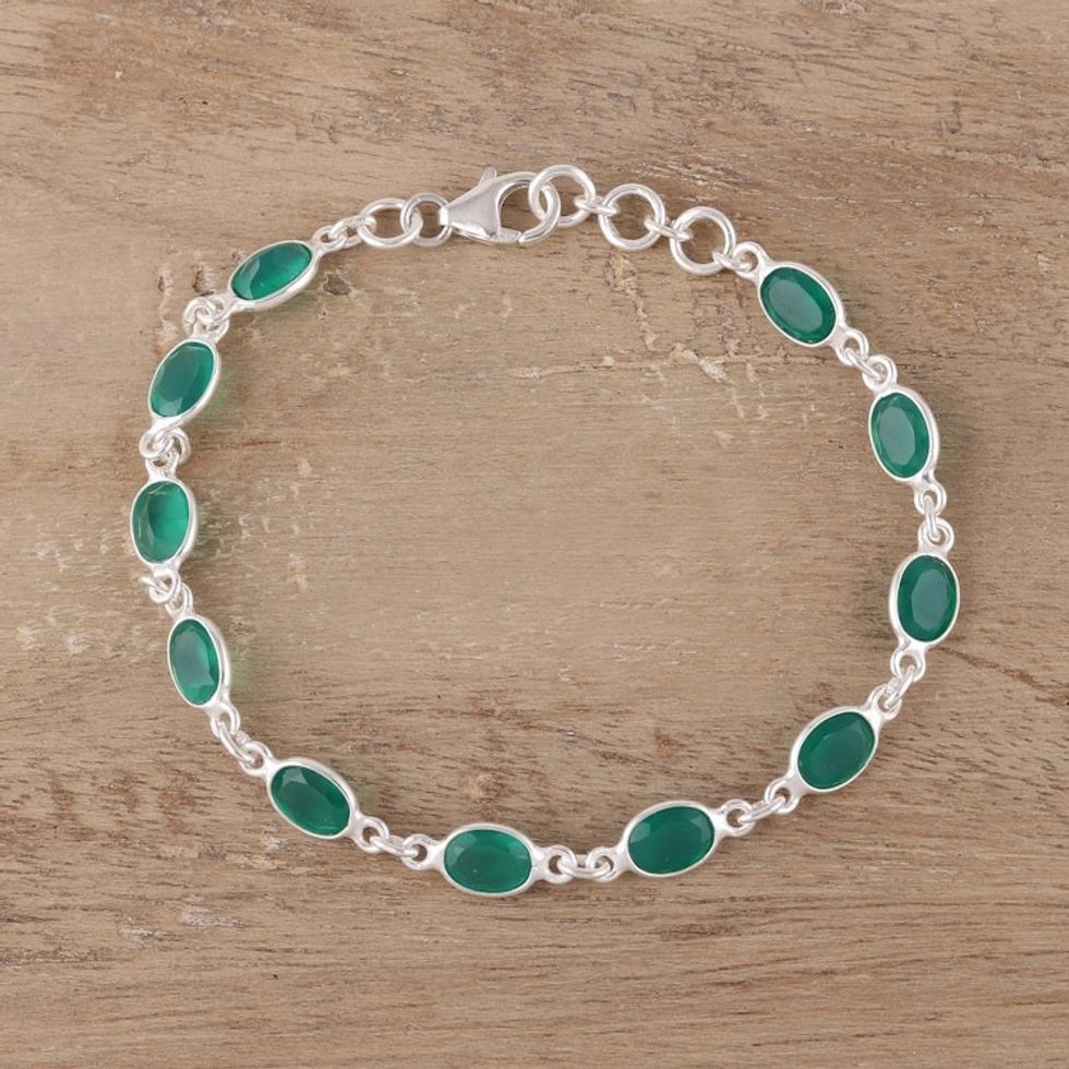 Green Onyx Tennis Bracelet from India 'Romantic Green'
