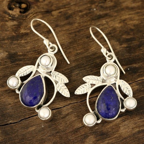 Alternate image for Pearl and Lapis Lazuli Earrings Sterling Silver Jewelry Tropical Fruit
