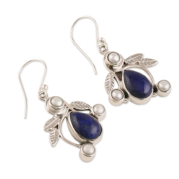 Alternate image for Pearl and Lapis Lazuli Earrings Sterling Silver Jewelry Tropical Fruit