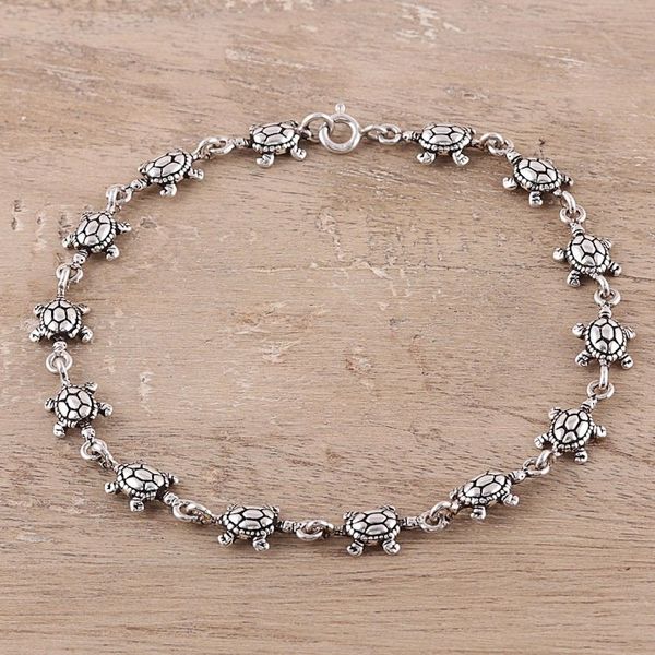 Alternate image for Sterling Silver Turtle Link Bracelet from India Turtle Unison