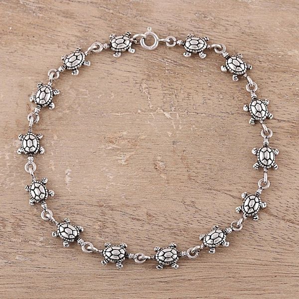 Alternate image for Sterling Silver Turtle Link Bracelet from India Turtle Unison