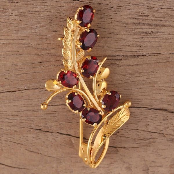 Alternate image for Handcrafted Gold Plated Silver and Garnet Floral Brooch Pin Gorgeous Scarlet