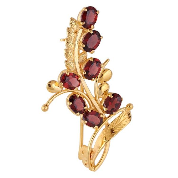 Alternate image for Handcrafted Gold Plated Silver and Garnet Floral Brooch Pin Gorgeous Scarlet