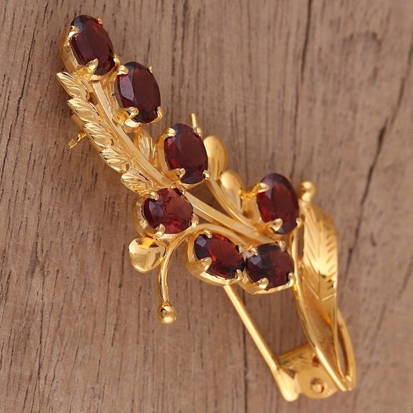 Alternate image for Handcrafted Gold Plated Silver and Garnet Floral Brooch Pin Gorgeous Scarlet