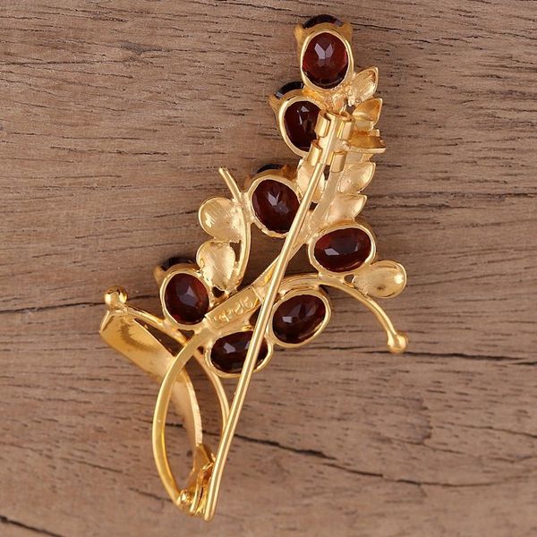 Alternate image for Handcrafted Gold Plated Silver and Garnet Floral Brooch Pin Gorgeous Scarlet