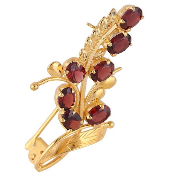 Alternate image for Handcrafted Gold Plated Silver and Garnet Floral Brooch Pin Gorgeous Scarlet