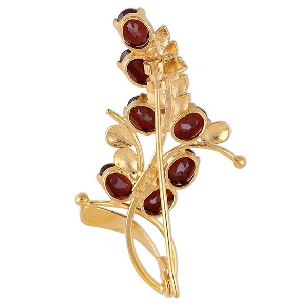 Alternate image for Handcrafted Gold Plated Silver and Garnet Floral Brooch Pin Gorgeous Scarlet