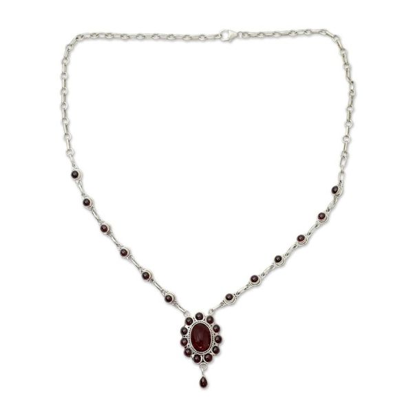 Alternate image for Silver Necklace with 23 Garnets Romantic Wine