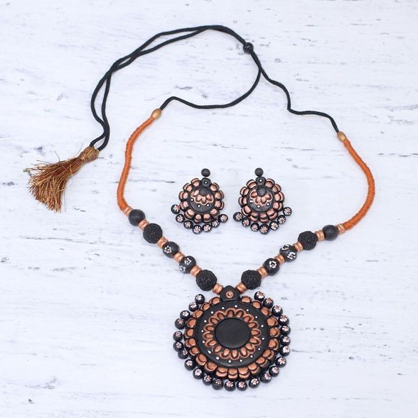 Alternate image for Handcrafted Floral Ceramic Jewelry Set from India Sunflower Majesty