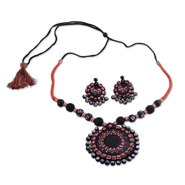 Alternate image for Handcrafted Floral Ceramic Jewelry Set from India Sunflower Majesty