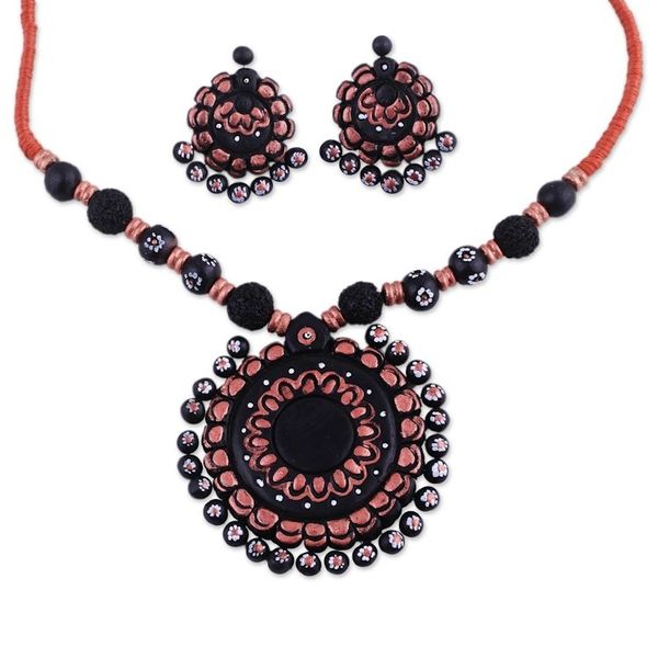 Alternate image for Handcrafted Floral Ceramic Jewelry Set from India Sunflower Majesty