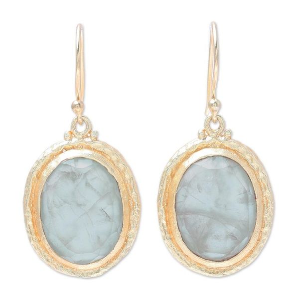 Alternate image for 22k Gold Plated Prehnite Dangle Earrings from India Golden Frame