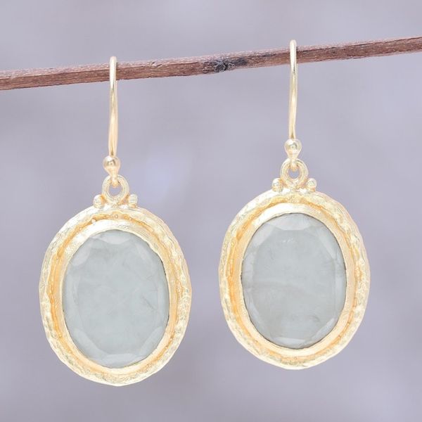 Alternate image for 22k Gold Plated Prehnite Dangle Earrings from India Golden Frame