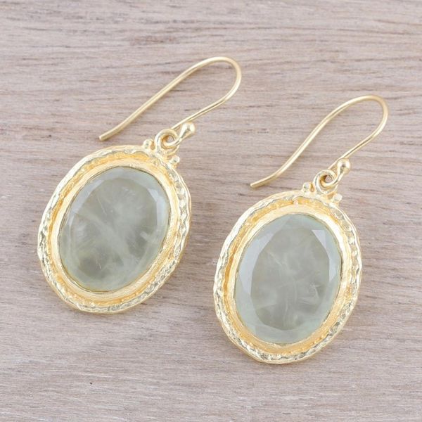 Alternate image for 22k Gold Plated Prehnite Dangle Earrings from India Golden Frame