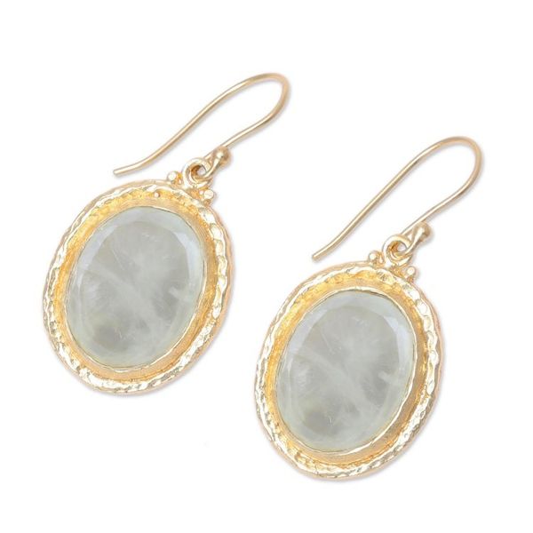 Alternate image for 22k Gold Plated Prehnite Dangle Earrings from India Golden Frame