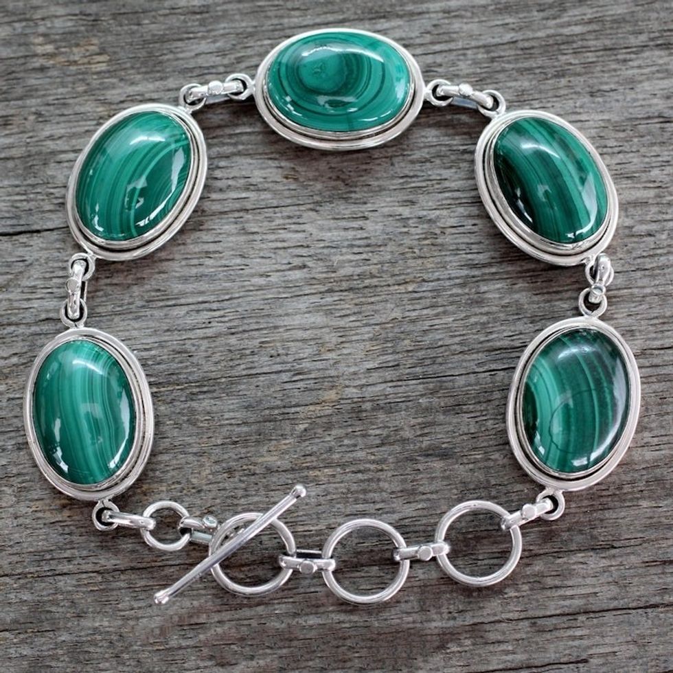 Handcrafted Jewelry Sterling Silver Malachite Bracelet 'Bold Chic'