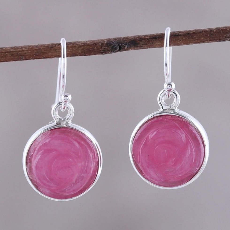 Rose Flower Quartz Dangle Earrings from India 'Blissful Rose'