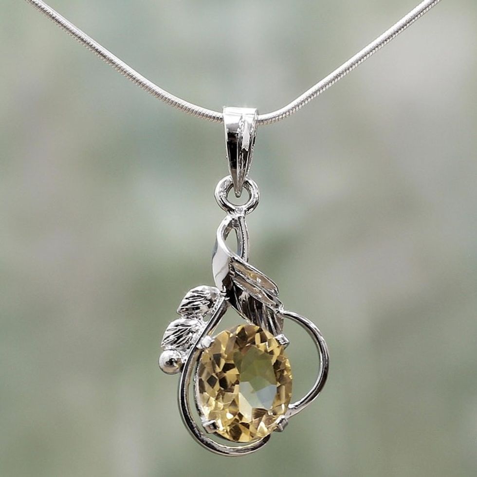 Sterling Silver and Topaz Necklace Modern Jewelry 'Golden Majesty'