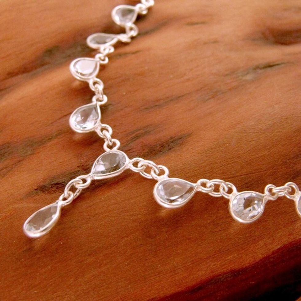 Indian Jewelry Sterling Silver Blue Topaz Necklace 'Ocean Dew'