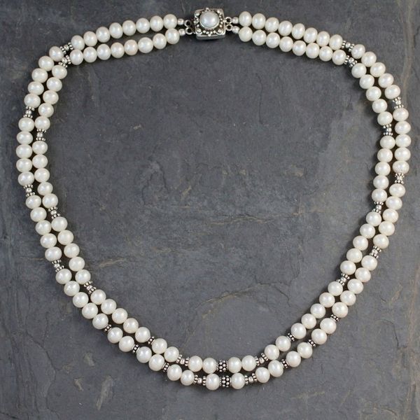Alternate image for Handmade Double Pearl Strand Silver Necklace from India Cloud Song