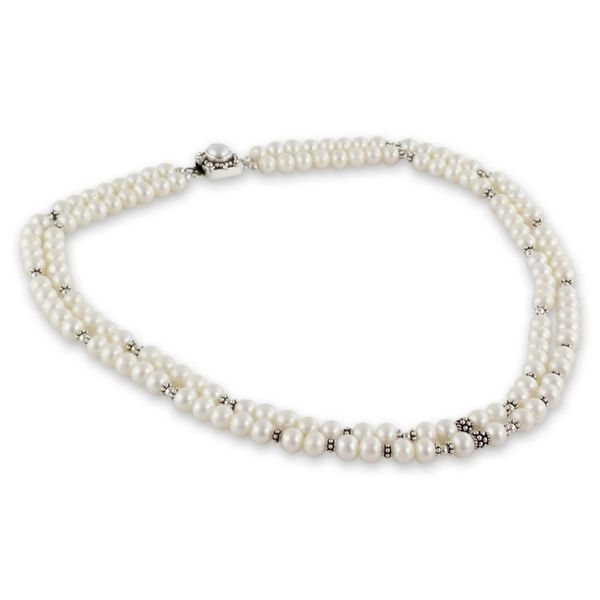 Alternate image for Handmade Double Pearl Strand Silver Necklace from India Cloud Song