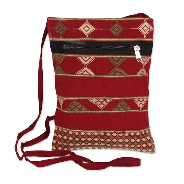 Alternate image for Deep Red Olive and Yellow Hand Woven Passport Bag from India Kaleidoscope Traveler