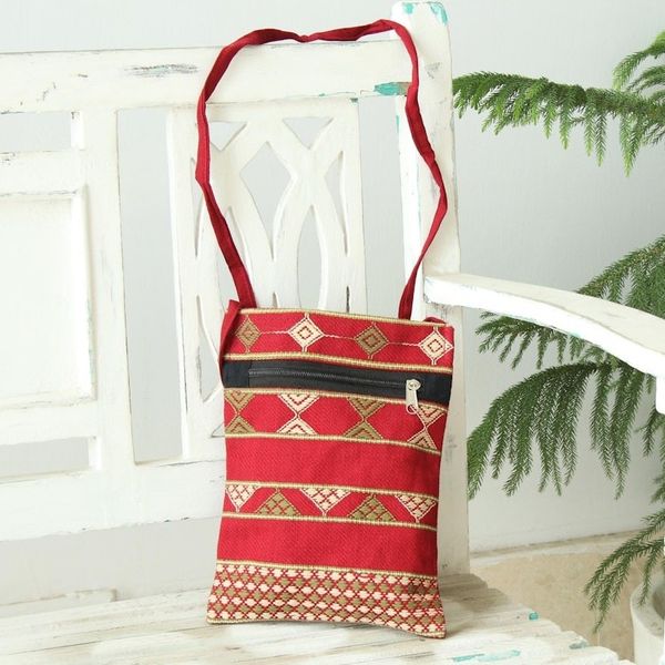 Alternate image for Deep Red Olive and Yellow Hand Woven Passport Bag from India Kaleidoscope Traveler
