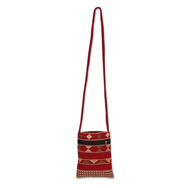 Alternate image for Deep Red Olive and Yellow Hand Woven Passport Bag from India Kaleidoscope Traveler