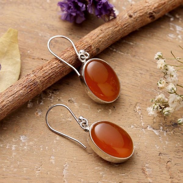 Alternate image for Oval Carnelian Dangle Earrings Crafted in Bali Fiery Ovals