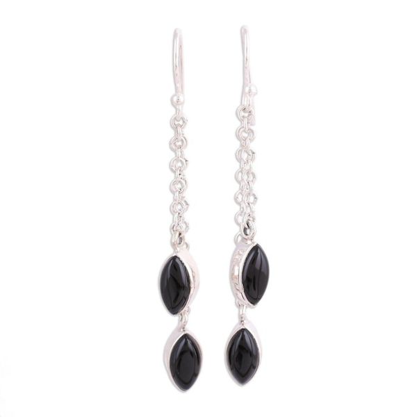 Alternate image for Black Onyx and Sterling Silver Dangle Earrings from India Midnight Seeds